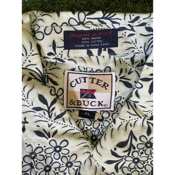 Cutter & Buck Shirt Mens XL White Floral Short Sleeve Collared Button-Up Outdoor - Picture 3 of 6